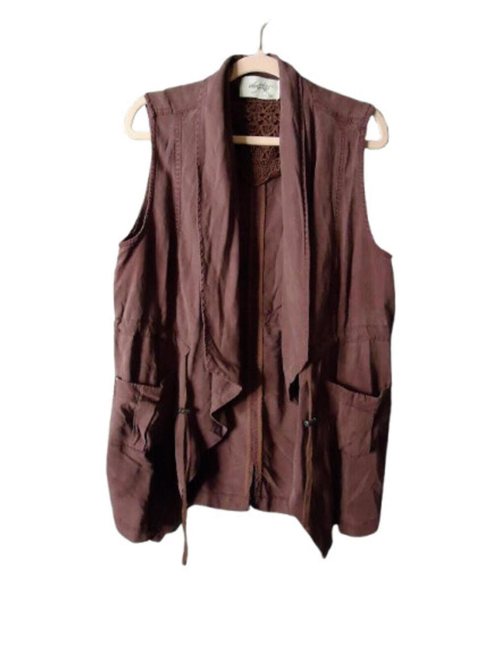 Daytrip Open Front Cinch Waist Vest Womens Size XS Purple 100% Tencel Lyocell